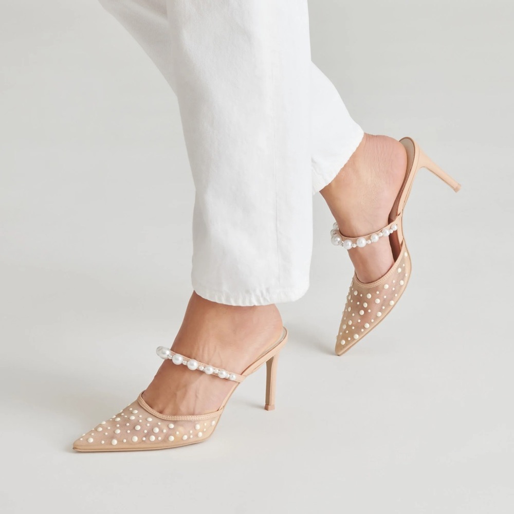 Dolce Vita NIB Katik Pearl Embellished Mesh Pointed Toe Pumps